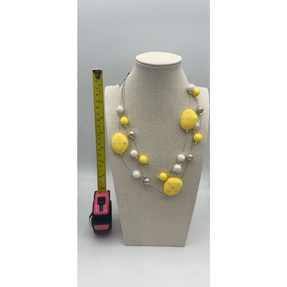 NWT Carole Inc Yellow And White Polka Beaded Spring / Summer Colors Necklace - Picture 4 of 4